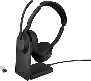Jabra Evolve2 55 Stereo Wireless Headset with Charging Stand, Air Comfort Technology, Noise-cancelling Mics, Active Noise Cancellation - MS Teams Certified, Works with Other Platforms - Black