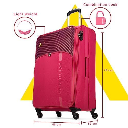 Aristocrat-Striker-Large-Size-Soft-Check-in-Spinner-Luggage-79-CmSpacious-Polyester-Trolley-with-4-Wheels-and-Combination-LockDazzling-MaroonUnisex-5-Year-Warranty
