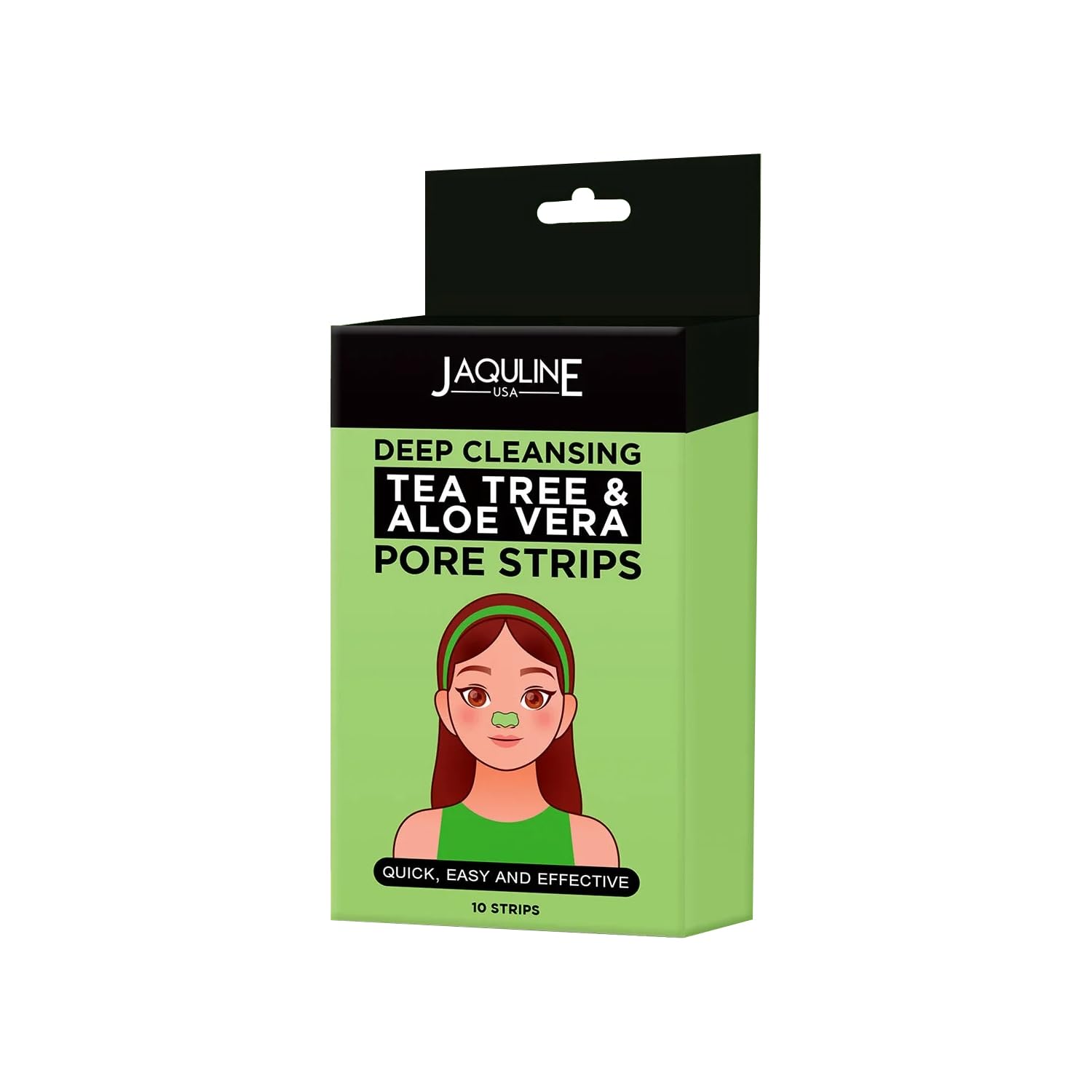 JAQULINE USA Deep Cleansing Tea Tree & Aloe Vera Nose Pore Strip | Removes Blackheads Whiteheads Dirt and Oil | Unclogs Pores | Refreshes and Cleans Skin | Gentle Effective Formula - 10 Strips
