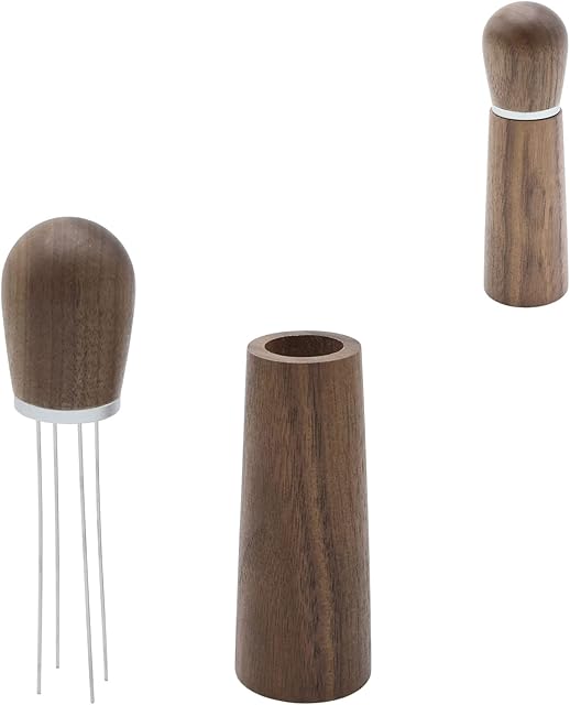 Espresso Coffee Stirrer with Stand,Standable Coffee Stirring Tamper WDT Distribution Tool,Needle Type Distributor Hand Stirrer Natural Wood Handle