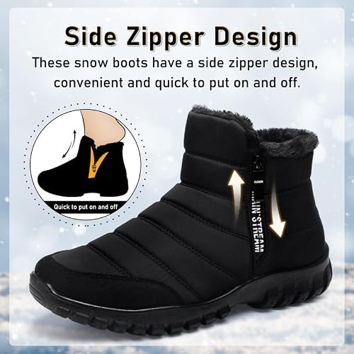 Winter Boots Men's Winter Shoes Snow Boots Warm Lined Hiking Shoes Snow Boots Hiking Shoes Non-Slip Trekking Shoes Boots Outdoor Hiking Boots Lightweight Boots, black, 12 UK - Image 3