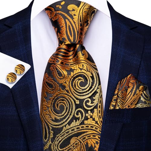 Image of Dubulle Mens Paisley Floral Silk Tie for Men Striped Necktie and Pocket Square Cufflinks Set Wedding Business