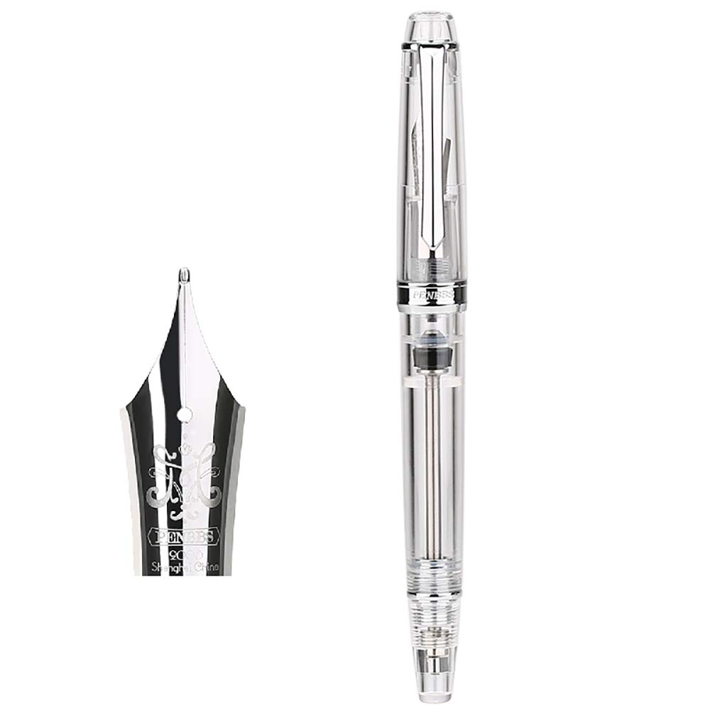 AsvinePenbbs 268 Vacuum Filling Fountain Pen, Transparent Acrylic Piston Absorption Ink Pen with Gift Box, Medium Nib
