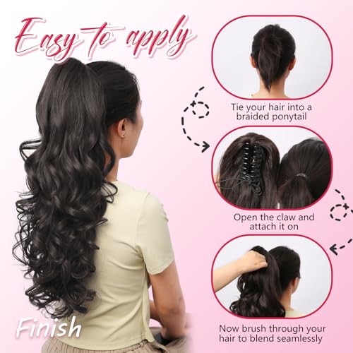 Image of 24 inch Claw Clip in Ponytail Extensions Long Black Curly Wavy Ponytail Hair