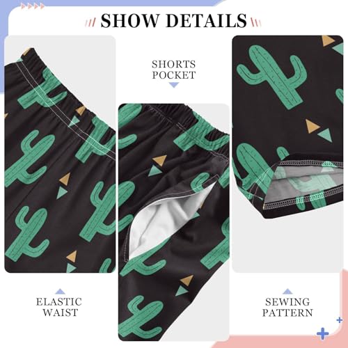 ZZXXB Cactus Geometry Boys Long Pants Soft Trousers Elastic Waist Kids Lounge Bottoms with Pockets S-XL4