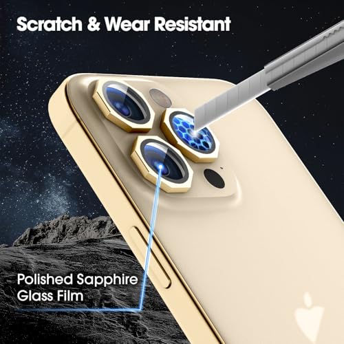Image of GadgetBite Snaptra Octagon Lens Protector Compatible With iPhone 14 Pro & iPhone 14 Pro Max - 9H Tempered Glass Camera Cover with Metal Ring, Scratch-Resistant,Camera Lens Protection - Gold
