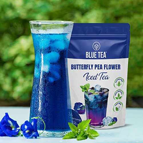 Blue Tea - Butterfly Pea Iced Tea (36 Tea Bags) | Refreshing Cool Beverage | Herbal Iced Brew, Cold Brew, Detox | Gluten-Free - 100% Natural - Gmo-Free | #TOP1