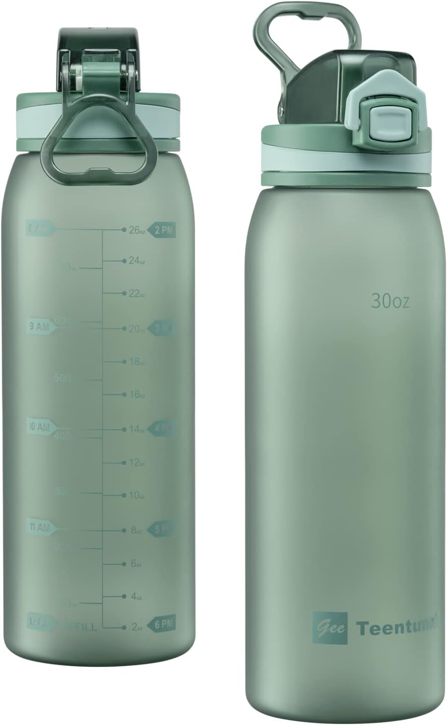 Time Marker Water Bottle 30 oz with Push Button Motivational Measurement Marker, Reusable Tritan Plastic Water Jug for Workout Sport Travel Water Tracker (Pack of 1)