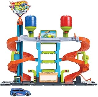 Hot Wheels City Zakręcona megamyjnia Zestaw ze zbiornikami na ciepłą i zimną wodę do zmiany koloru bez bałaganu + 1 samochodzik Color Shifters , łączy się z innymi zestawami, zabawka dla dzieci, HDP05