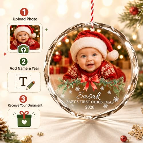 Image of Bemaystar Personalized Baby's First Christmas Photo Crystal Ornament 2026