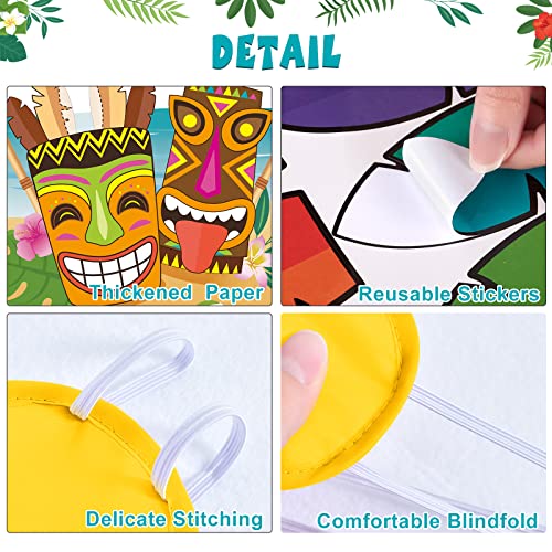Image of WERNNSAI Hawaiian Party Game - Pin The Feather on The Tiki Hawaiian Party Decorations Luau Pin Games 21'' x 28'' Aloha Poster with 24 Pcs Stickers for Summer Tropical Beach Pool Activities
