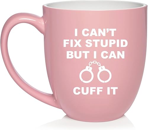 Miniatura 9 de Daylor Taza de café de cerámica con texto en inglés "I Can't Fix Stupid But I Can Cuff It" para oficial de policía, taza de té de cerámica, regalo