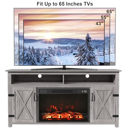 image for Furmax Farmhouse Fireplace TV Stand for TVs Up to 65 Inch Highboy Ente