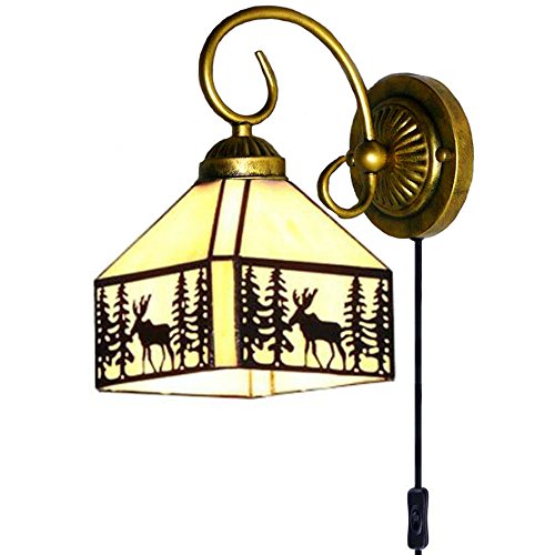 Image of Kiven Wall lamp E26 1-Light Plug-in Bulb not Included Wall Sconce Glass Shade 6 Foot Black Cord(BD0508)
