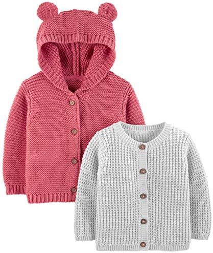 Simple Joys by Carter's Baby Boys' Knit Cardigan Sweaters, Pack of 2, Grey/Red, 18 Months