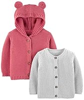 Simple Joys by Carter’s Unisex Baby 2-Pack Neutral Knit Cardigan Sweaters Strickjacke, Grau/Rot, 6-9 Monate (2er Pack)