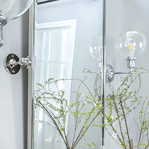 Image of TEHOME 20x30'' Chrome Pivot Mirror Rectangle Bathroom Vanity Mirror Chrome Rounded Corner Metal Framed Tilting Beveled Vanity Wall Mirrors
