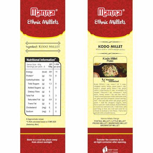 Image of Manna Kodo Millet 2.5Kg (Kodra /Varagu /Arikelu /Hark /Varigu) | Natural Grains | Low GI Native Rice | High Protein & More Fibre than Rice (Kodo Millet)