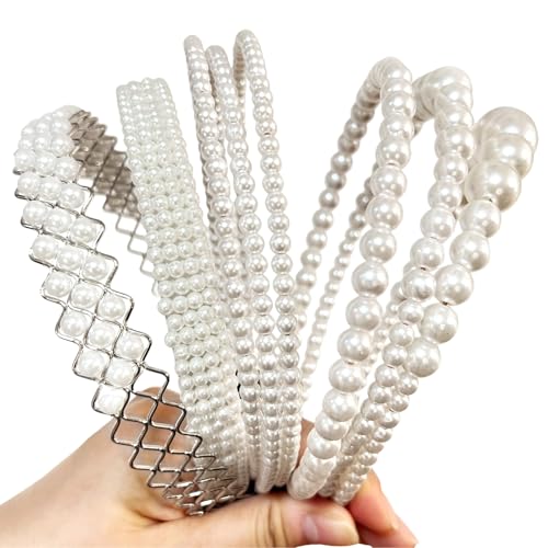 ZenithAura Bande Frontali con Perle per Donna Gioielli con Perle Bianche Fascia per Capelli Elegante Fermacapelli Lucente 6 Pezzi Perfetto Per