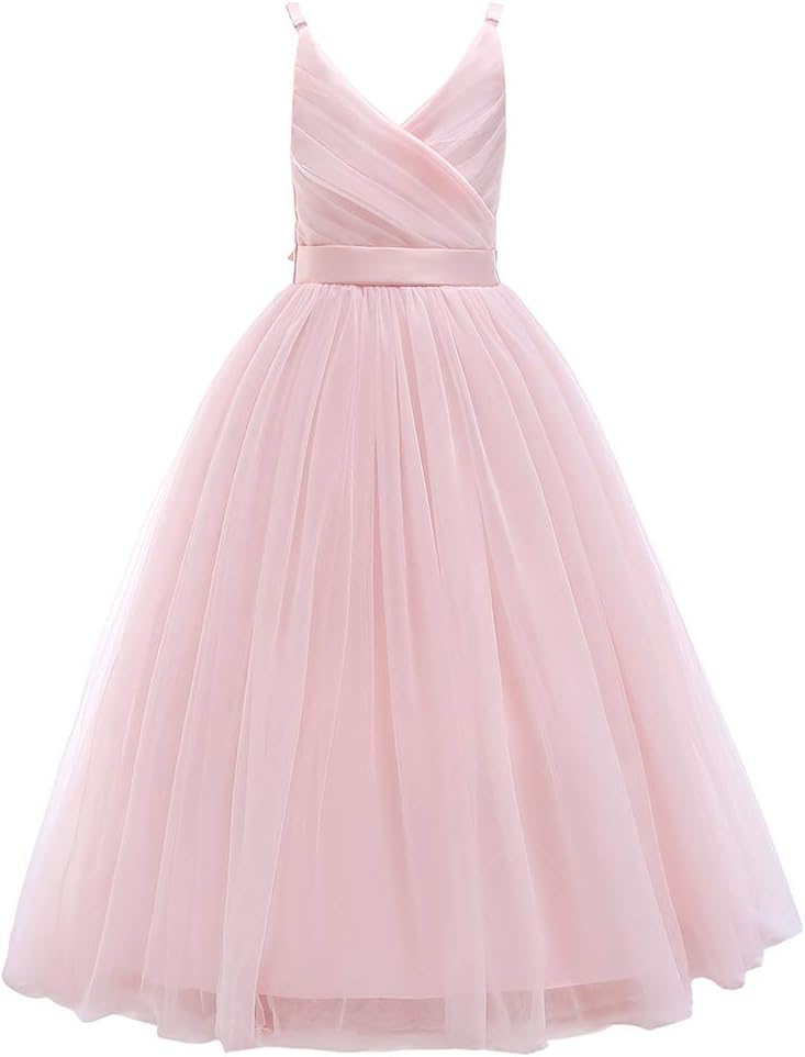 Glamulice Flower Girls Spaghetti Strap Tulle Dress Long A Line Wedding Pageant Dresses Princess Birthday Party Ball Gown