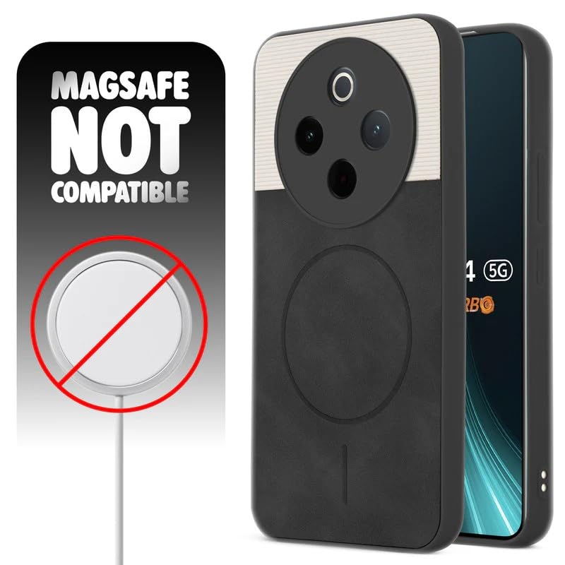 Image of Bintage case Macc-Safe Design Hard Light Weight Back Case | Soft Border Camera Protect | Dual PU Leather Finish Back Cover Compatible for iQOO Z10 5G /Vivo T4 5G - White & Black