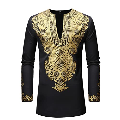 African Mens Clothing Dashiki Shirts and Pants for Men Traditional African Clothing Gold Print Pattern2