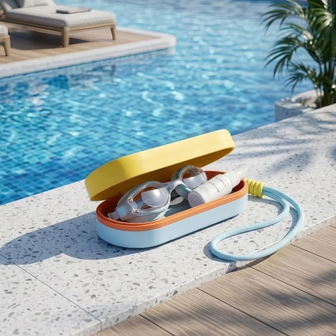 Image of First Lens Swimming Combo Kit Set with Swim Goggles & Swim Case for Men & Women - Yellow Case & Blue Goggle