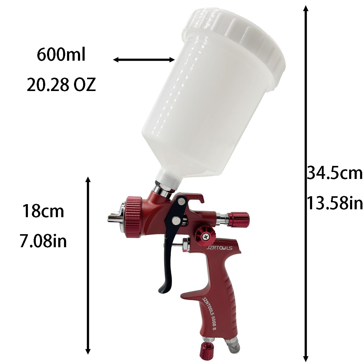 Kit de pistola pulverizadora HVLP, boquillas de pintura de acero inoxidable de 1,4 mm, 1,5 mm, 1,8 mm, taza de pintura de capacidad 600 ml, pulverizador de pintura de alimentación por gravedad