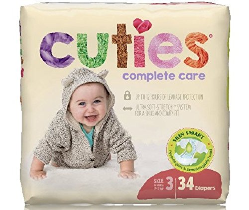 Cuties Complete Care Baby Diaper, Size 3, 16 to 28 lbs, CCC03 - Pack of 34