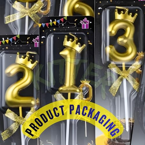 Image of KITTER 1 Pc 2 Number Metallic Gold Candle for Birthday Cake, 2 Number Candle with Crown on Top for 2nd Birthday Anniversary Cake Topper Cake Decoration (Pack of 1 piece)