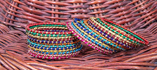 Image of Swara Creations Metal bangles /kada Set wrapped in Silk Thread & golden dots for Women & Girls (24 Pcs)