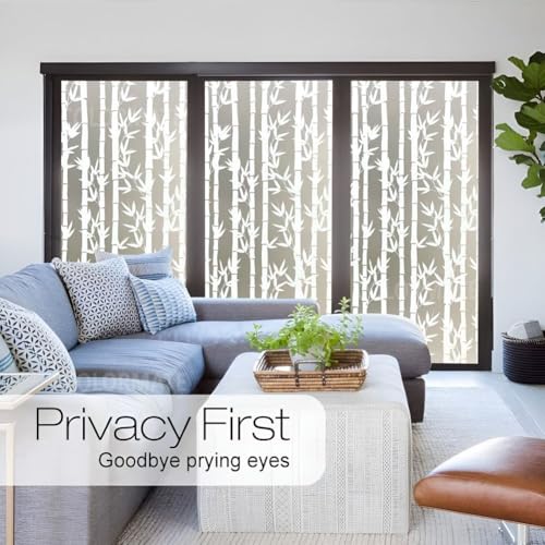 Image of COLORMATE Premium Vinyl Stained Frosted Window Glass Film (12x60 Inch) - Self-Adhesive Wallpaper Sticker Opaque Tint Cling for Window Glass Privacy Cover, Door, Office, Home.| Anti-UV. White Bamboo