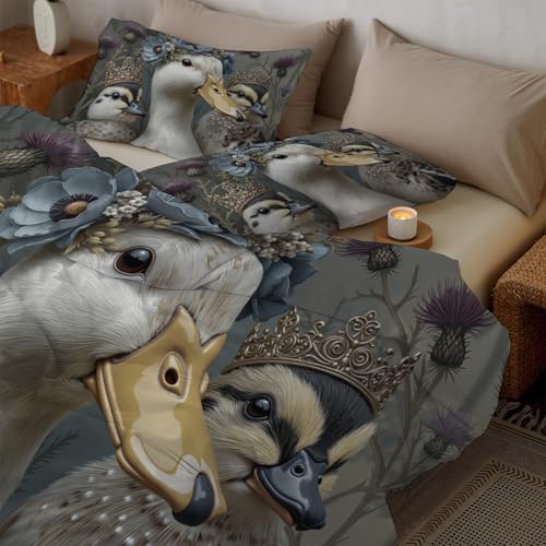 Parure de lit 3D canards blancs violet microfibre douce