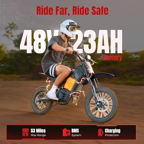 Image of Yozma IN10 Electric Dirt Bike, 3000W Peak Mid- Drive Motor, 40 Mph Max Speed Ebike, 48V 23.4AH Bttery with 45 Miles Max Range, 14'' /12'' Off-Road Tires, Hydraulic Brakes & Dual Shock Absorption