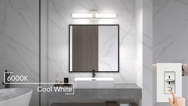 Image of 24in Modern Bathroom Vanity Light, 3CCT Dimmable Nickel LED Vanity Lights Bar, 18W Bathroom Lighting Fixtures Above Mirror 3000K /4500K /6000K Selectable