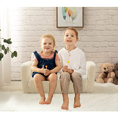 Alimorden 2-In-1 Flip Out Extra Wide Cuddly Sherpa Toddler Couch, Convertible Sofa To Lounger, Cream #TOP1