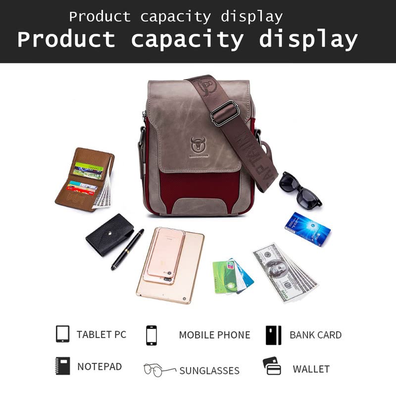 Bandoleras Hombre Piel,Bolsos Bandolera Hombre,Bolso Hombre,Adecuado para Trabajo, Viajes, cafetería, etc,Rojo.