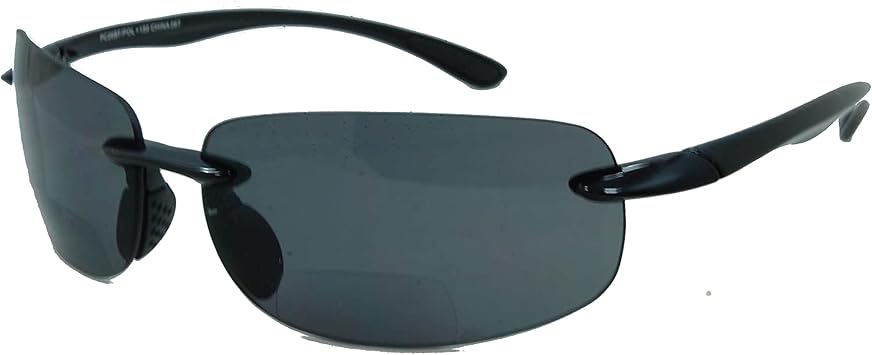 In Style Eyes Lovin Mawi Wrap Around Bifocal Sunglasses, Rimless Reading Glasses with UV Protection - Polarized Lens - Black - 2.0x