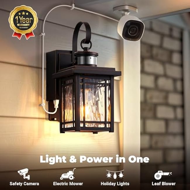 2-Pack Porch Light with GFCI Outlet, Motion Sensor Outdoor Wall Light Wall Mount, Oil Rubbed Bronze Exterior Lighting Fixtures, Anti-Rust Outdoor Lantern Wall Sconce for Garage, Patio, Balcony