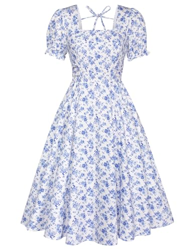 Image of Belle Poque Women's Vintage Midi Cottagecore Cocktail Dresses | Belle Poque Women's Vintage Cottage Core Dress,A-line,Midi,Square Neck,Homecoming Dress,Cocktail Dress,Sun Dress