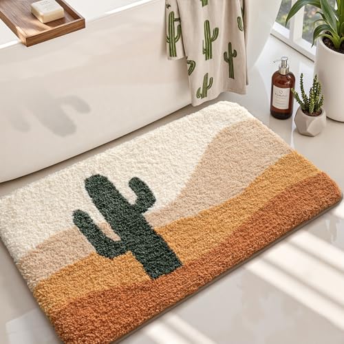 LUMI Bathroom Rugs Cute Cactus Design Soft Absorbent Microfiber Bath Mat Non-Slip Machine Washable Quick Dry Luxury Rug Desert Fun Plant for Floor Bathtub Home Decor 20x32
