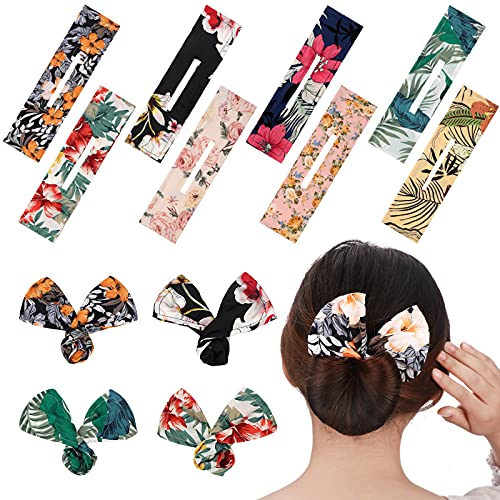 8 Pieces Deft Bun for Hair Hair Donut Bun Maker Cloth Hair Bun Makers Multicolor Cloth Magic Clip French Hairstyle Donut Bun Hair Accessories Former Hairstyle Tool (Flower Pattern)