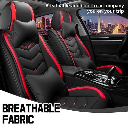 Image of CTDS Car Seat Covers for VW Tiguan 2009-2026, Stylish Sport Seat Cover, Premium Nappa Leather Car Seat Cover. Automobile Seat Covers Sets.(Luxury 2 Seats /Black Red)