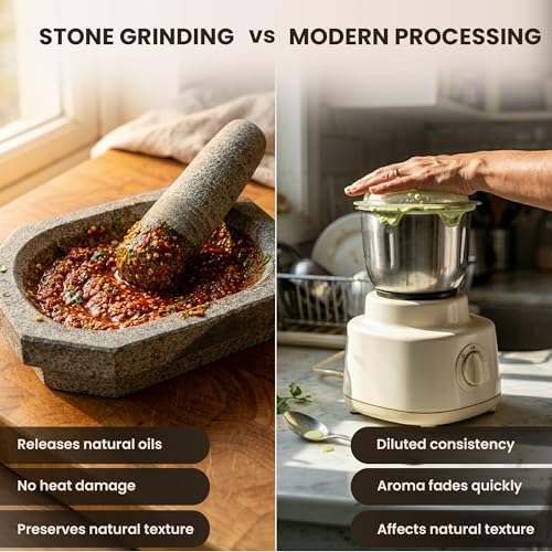 Image of Large Mortar Pestle for Kitchen | 2 Cup Capacity Silbatta for Chutney | Silbatta for Chutney /Okhli Musal /Rolu Rokali | Kalvam Spice, Herb & Masala Grinder | Durable Sil Batta Grinding Stone