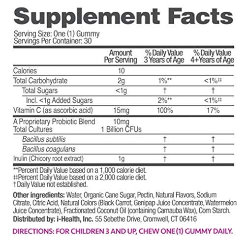 up4 Kids Probiotic Gummies, Digestive and Immune Support with Prebiotics and Vitamin C, Gelatin Free, Gluten Free and Non-GMO, For Ages 3+, 30 count