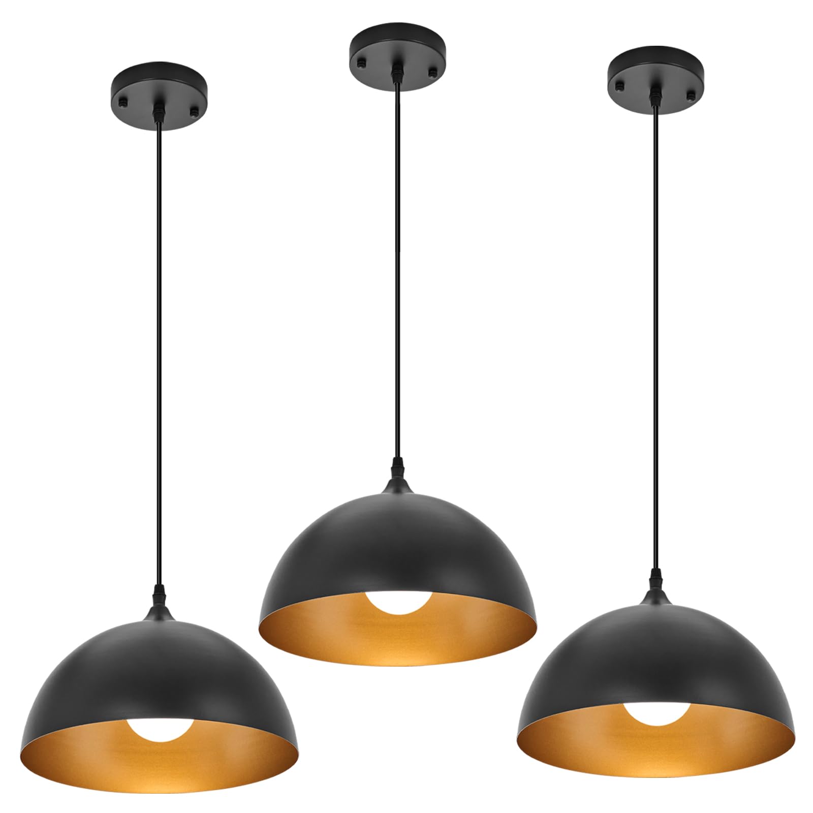 Photo 1 of PINDODO Industrial Pendant Light Fixtures,11.8" Black Dome Pendant Lights,Adjustable Vintage Hanging Lamp for Kitchen Island Restaurant Bar Cafe Dining Room Sink,3 Pack