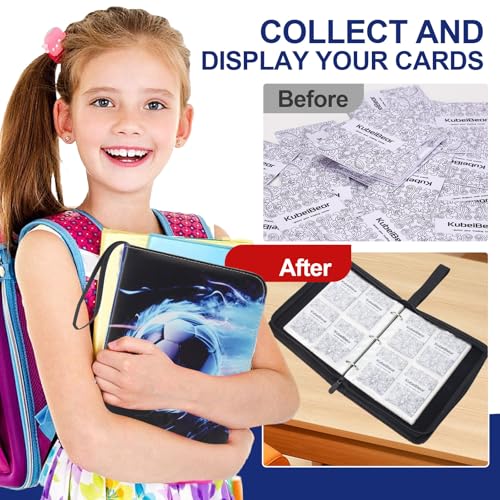 Image of Card Binder - 400 Capacity, Zippered Trading Card Holder for MTG, Sports & Collectible Cards - Acid-Free, Durable & Travel-Friendly Storage (Blue Football, 4 Pocket)