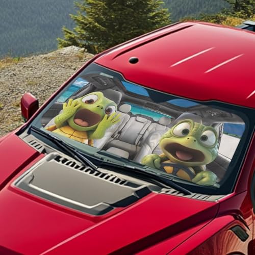 Image of Funny Turtle Car Front Windshield Sun Shade Foldable Car Windshield Sun Shade UV Rays and Keeps Vehicle Cool Easy to Install for Most Sedan Truck SUV