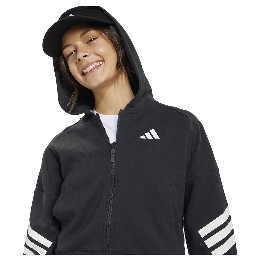 Adidas Future Icons 3-Stripes Full-Zip Hooded Track Jacket Kids Top Track Bambine e Ragazze