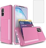 Phone Case for Samsung Galaxy Note 20 with Tempered Glass Screen Protector Cover and Credit Card Holder Slim Wallet Cell Accessories Rugged Glaxay Note20 5G Notes 20s Edge 2020 Cases Women Men Pink